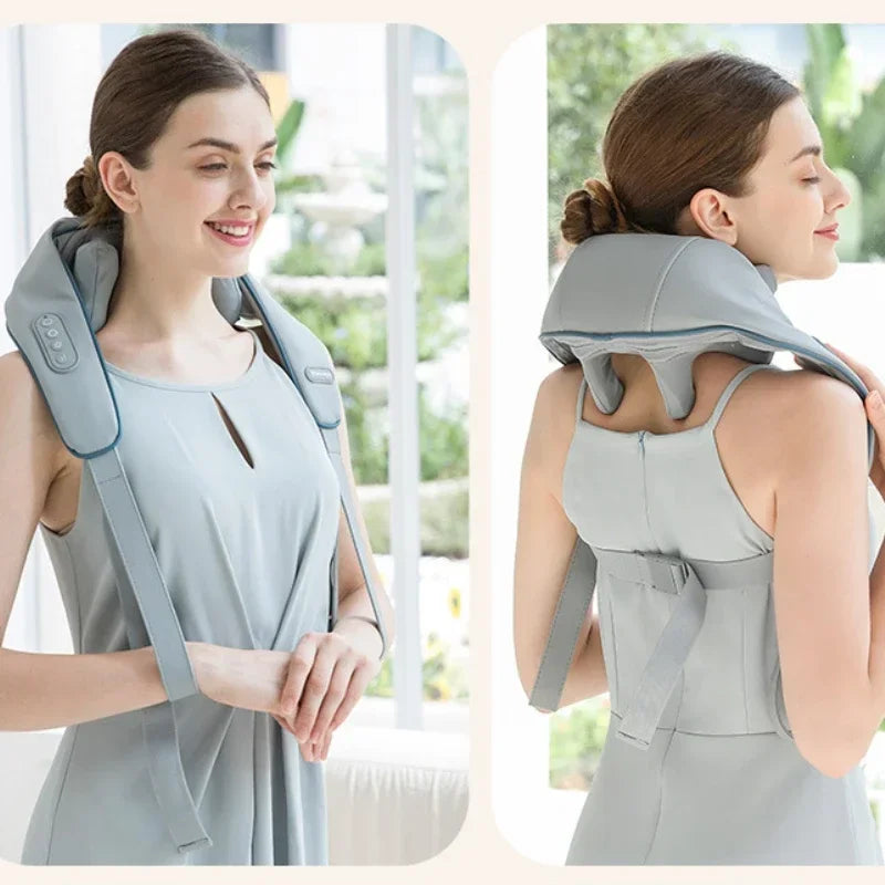 Rechargeable Powerful 5D Shiatsu Back Neck Shoulder Massager Heated Kneading Neck And Shoulder Muscle Relaxing Massage Shawl